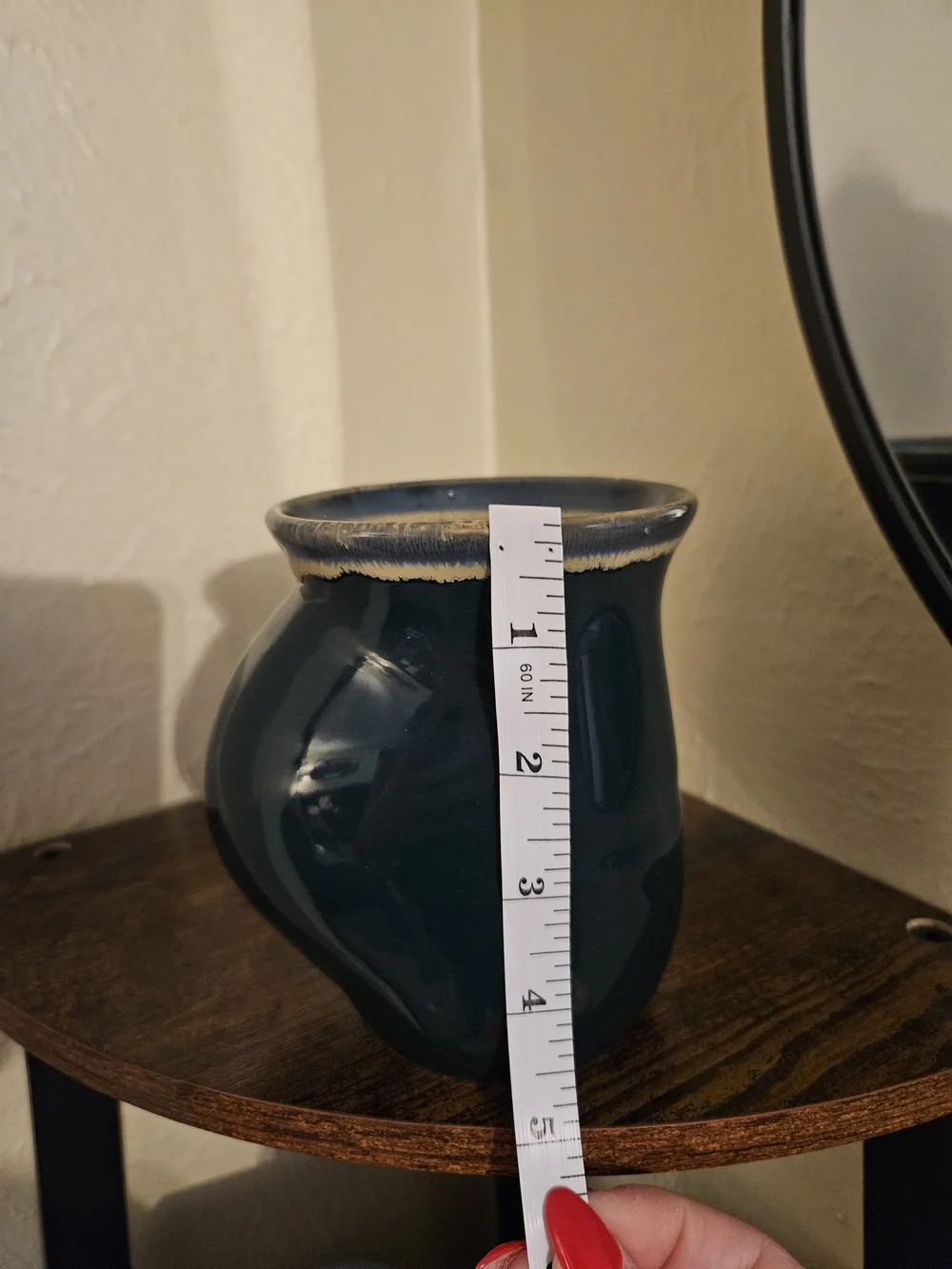 Ceramic Mug HandWarmer in Deep Teal with Beige Rim